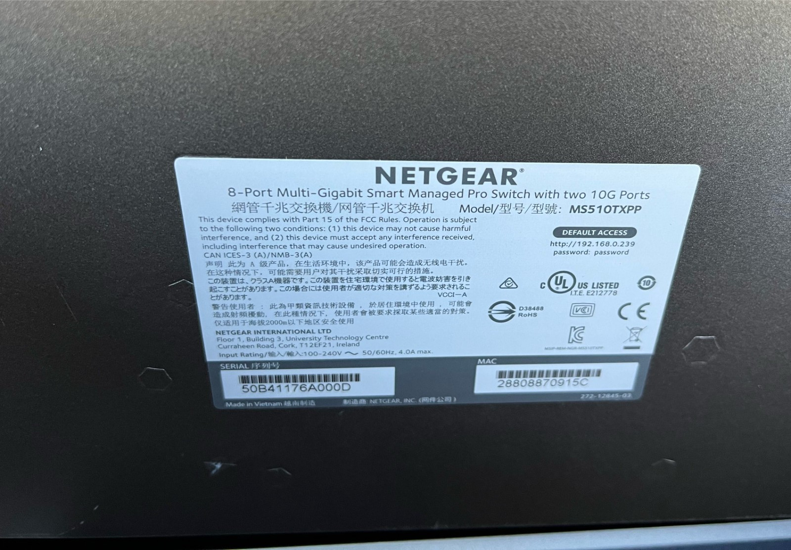 NETGEAR MS510TXPP ProSafe 8-Port Multi-Gigabit Smart Managed Pro Switch