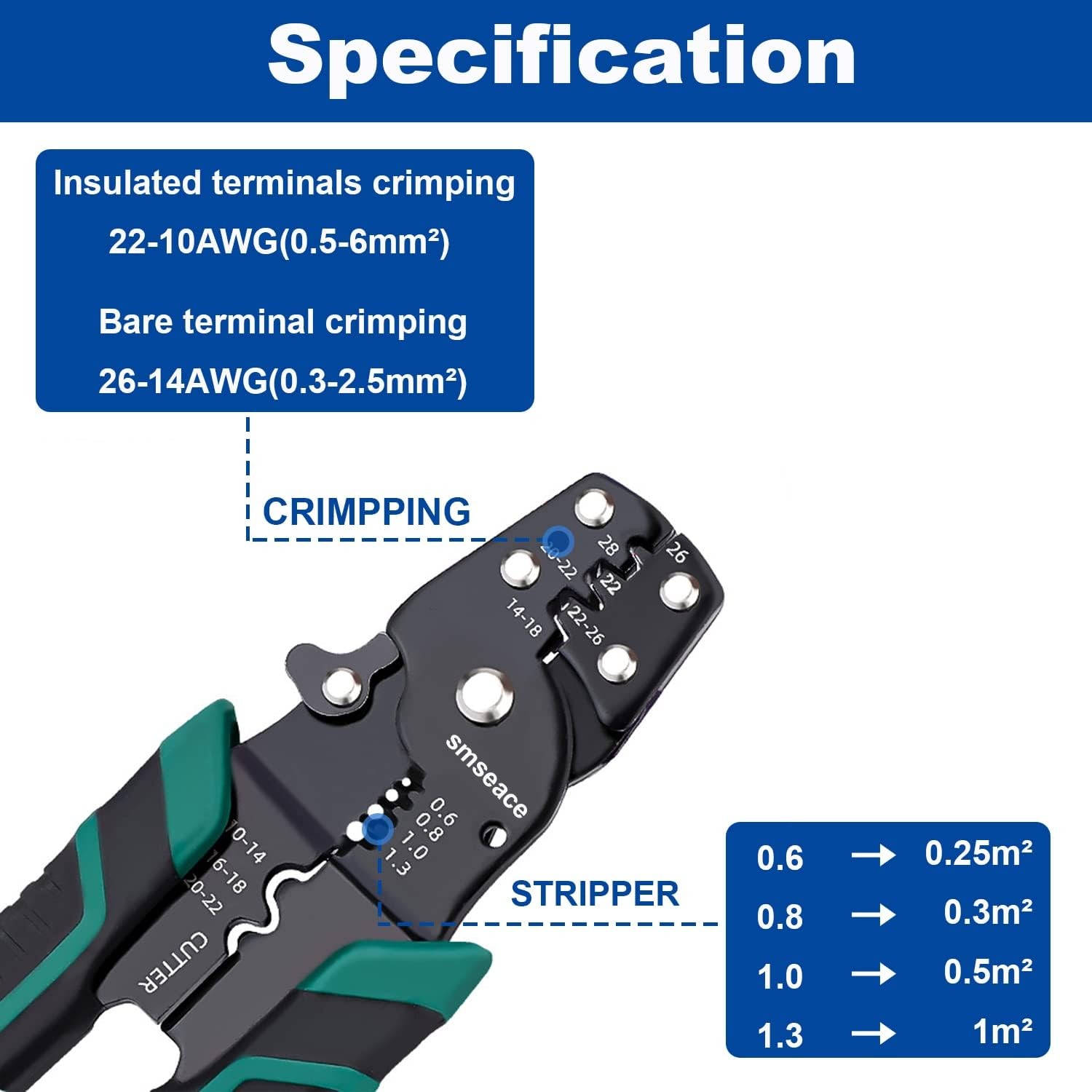 Wire Crimping Tool, Multifunctional stripping crimping pliers Wire stripper and