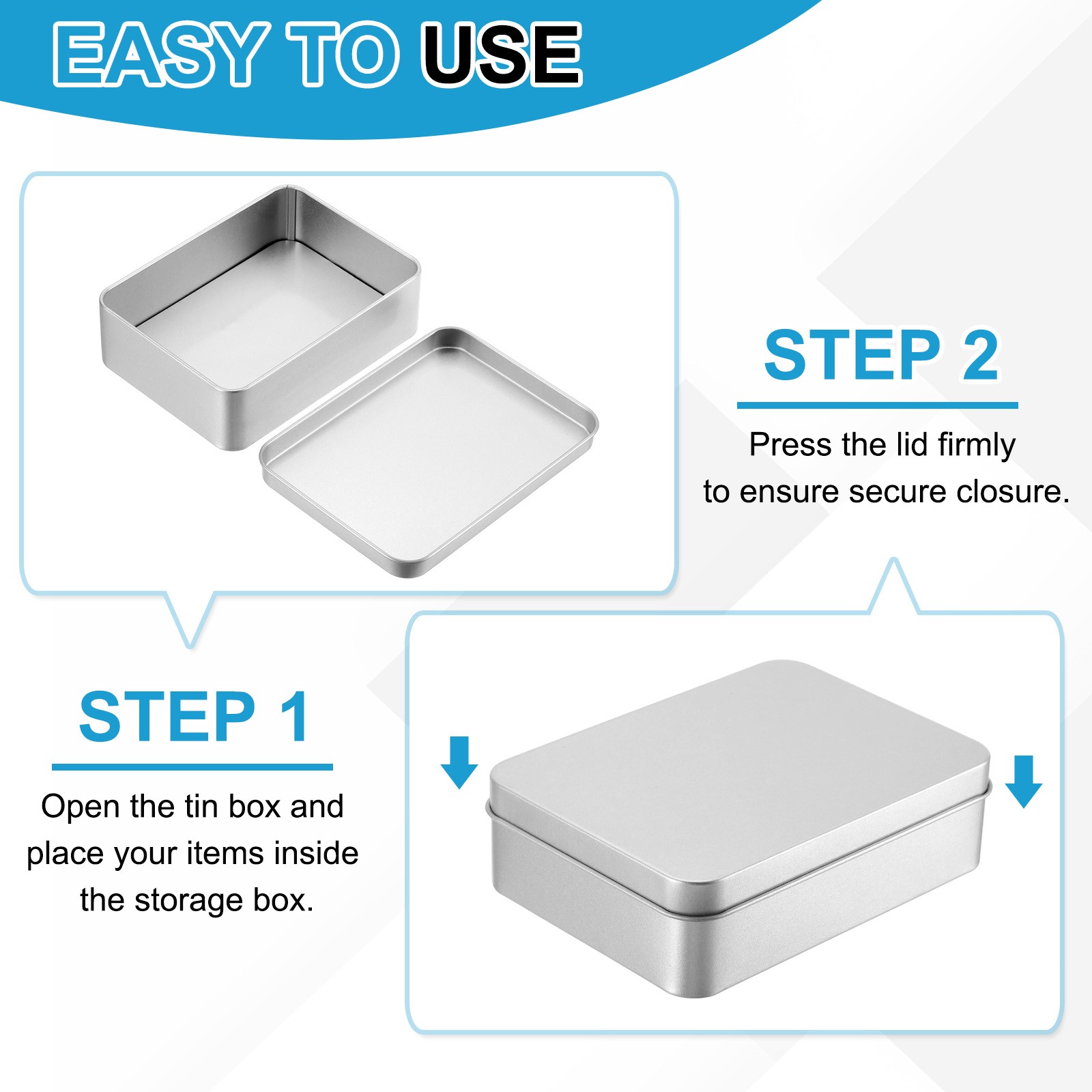 2 Pcs 4.3 x 2.9 x 1.2 Inch Rectangular Storage Tins Box with Lid