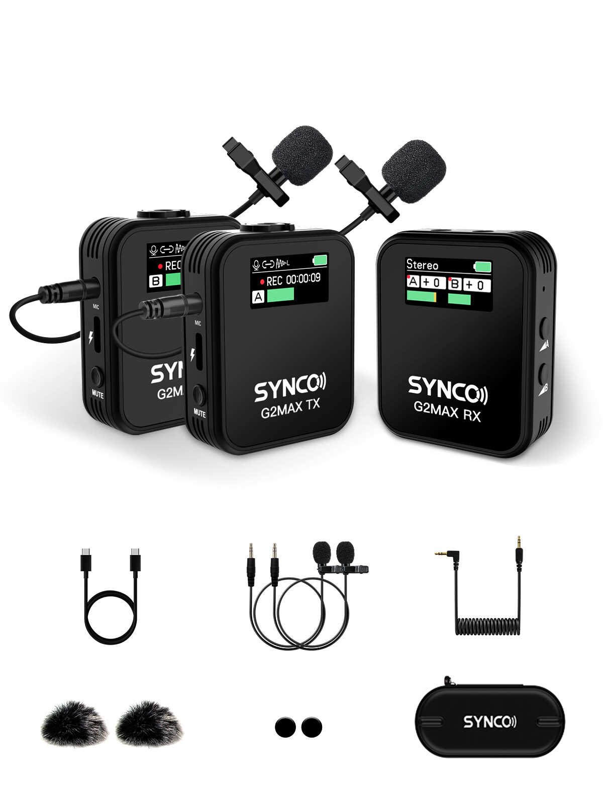 SYNCO G2A2 MAX Wireless Lavalier Microphone 2.4GHz 492FT 8H for Vlog Recording