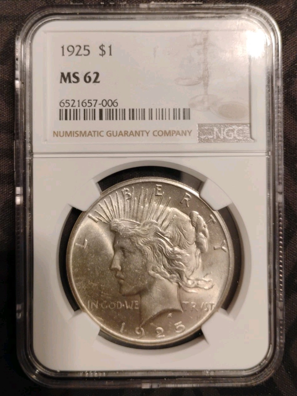 1925 "P" Peace SILVER Dollar $1  - NGC MS62