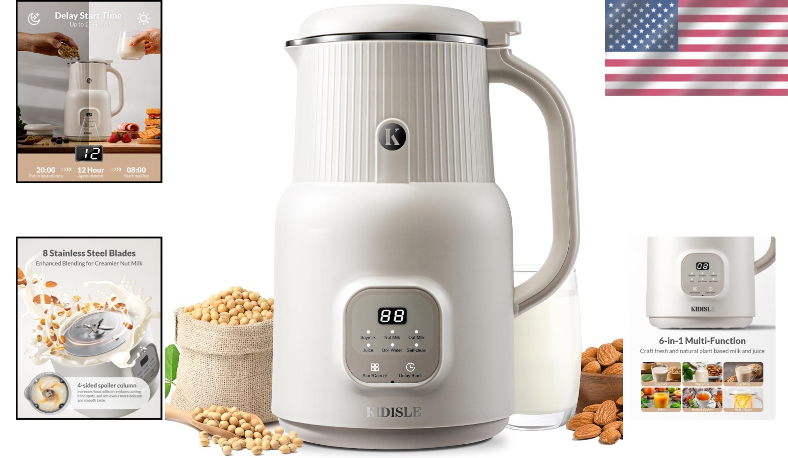 User-Friendly Automatic Nut Milk Maker with 2-Hour Keep Warm Function - 20oz
