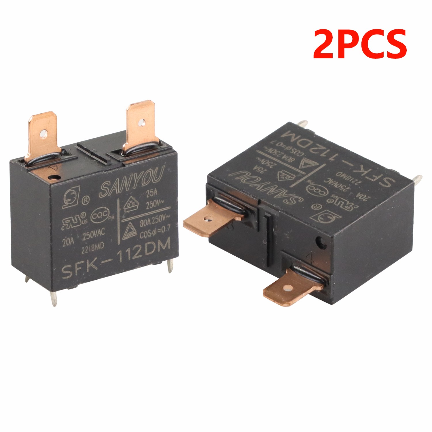 2Pcs For SANYOU SFK-112DM-GW 12VDC Poewr Relay 20A 250VAC 4Pins
