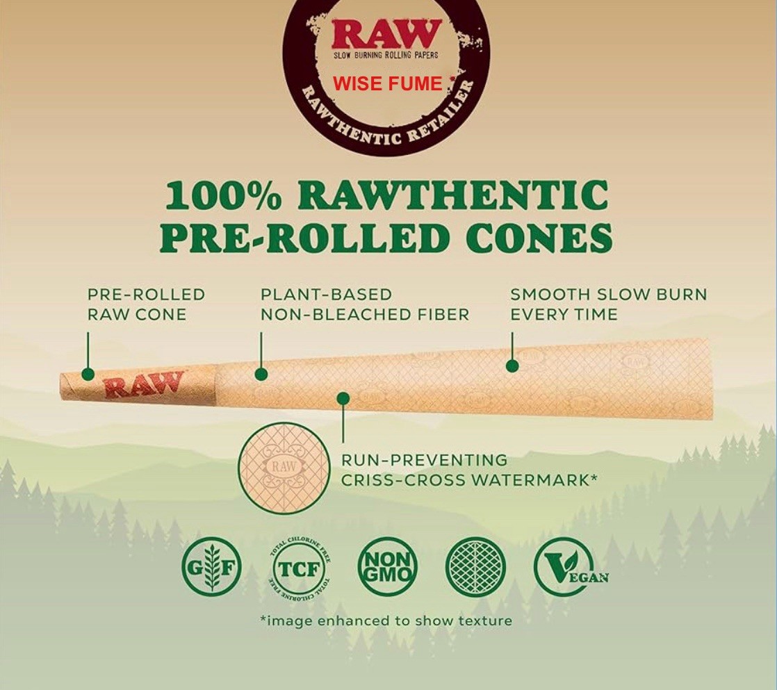 RAW ORGANIC KING size pre rolled cone AUTHENTIC + Raw Three Tree Cone Case