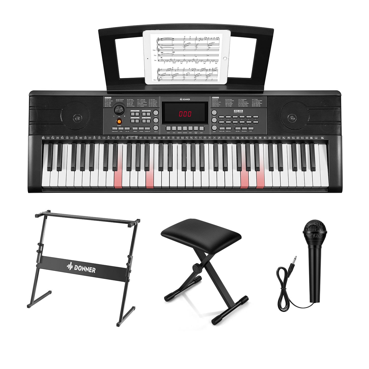 Donner DEK-300 Electronic Keyboard illuminated Lighted Key