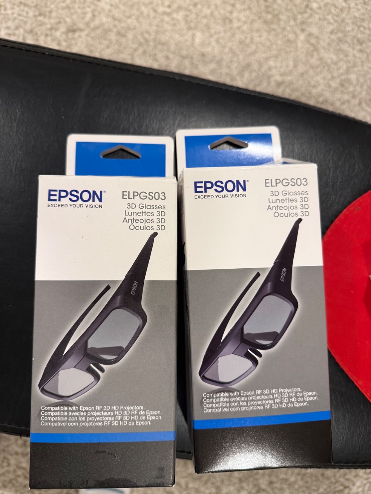 EPSON  Active 3D Glasses for Epson RF 3D HD Projectors NEW Open Box-2 PAIRS