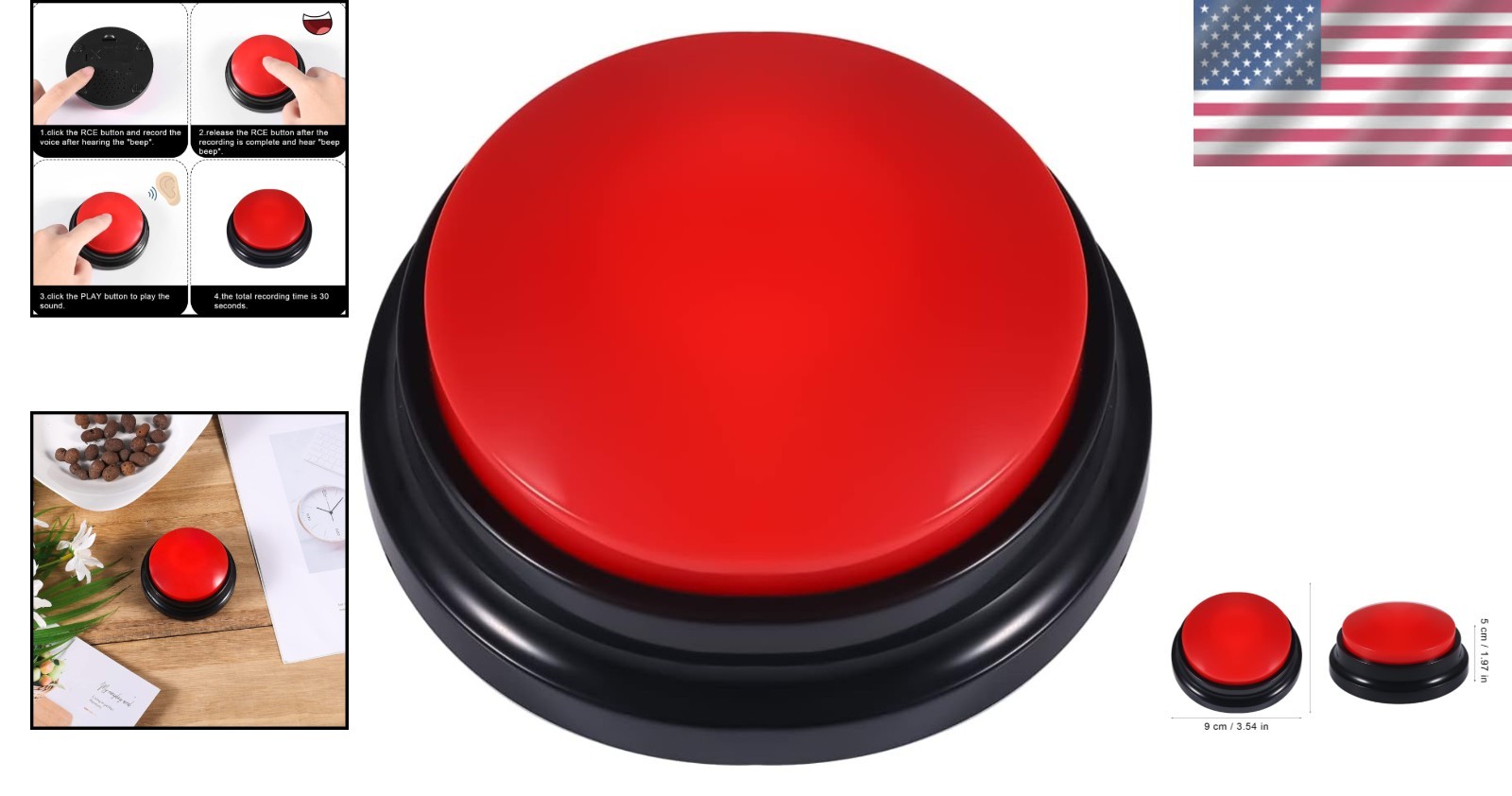 Pet Communication Button for Dogs - 30 Sec Voice Recording, Red Durable Device
