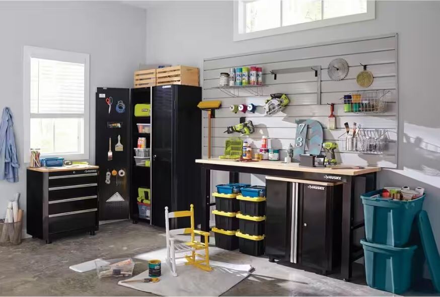Husky 72 x 24" Adjustable Height Workbench Solid Wood Top Steel Garage G7200S-US