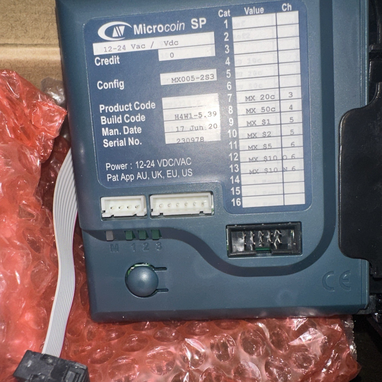 Microcoin SP Electronic Coin Validator Ultra Compact Faceplate H4W1-5.39 MX005