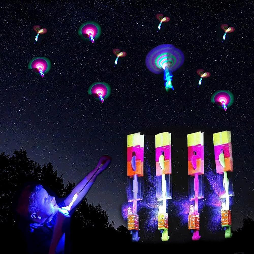 60Pcs Led Arrow Helicopter Flying Toy Party Fun Gift Elastic Slingshot Flying Co