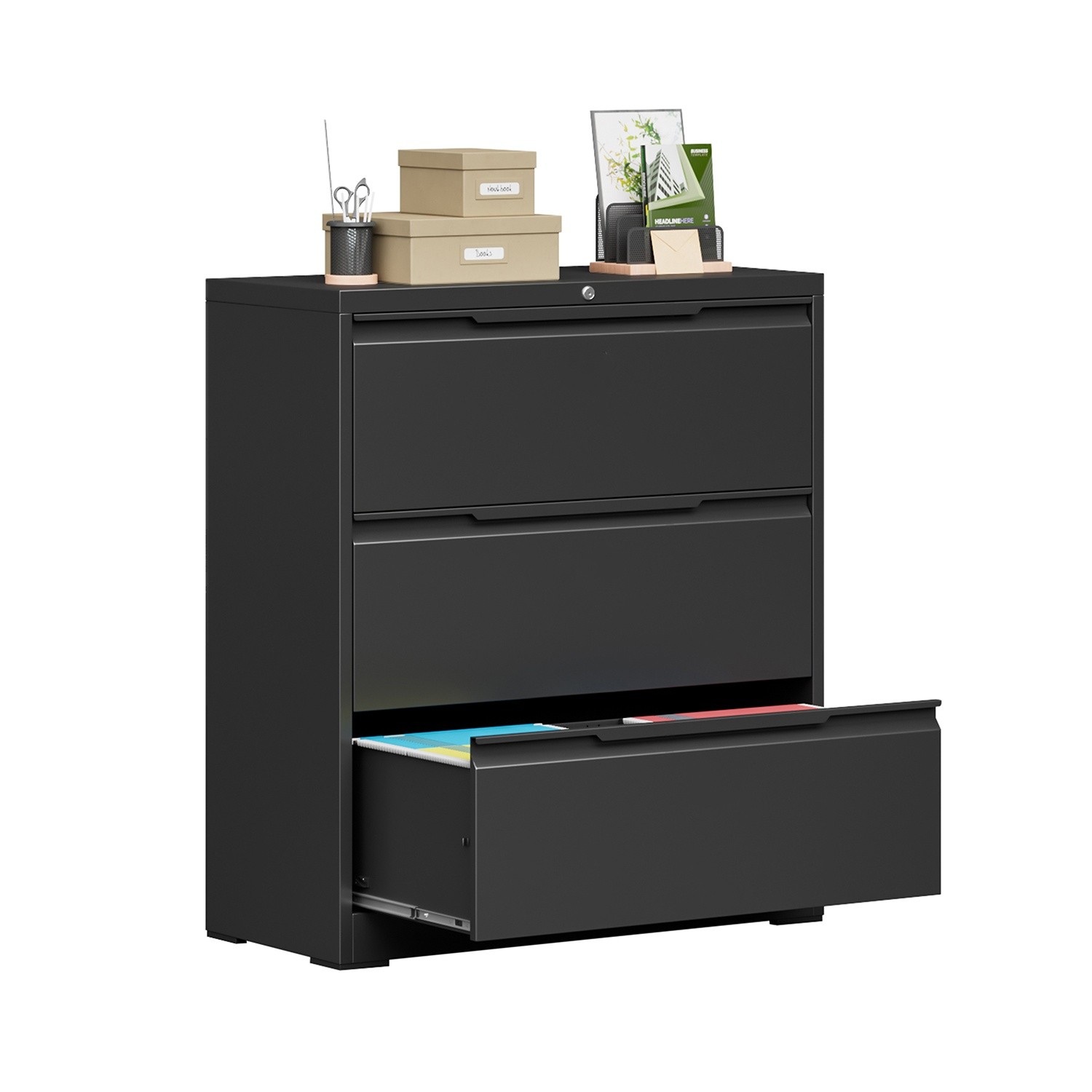 3 Drawers Lateral Metal File Cabinet for A4/Legal, Home Office Storage Cabinet