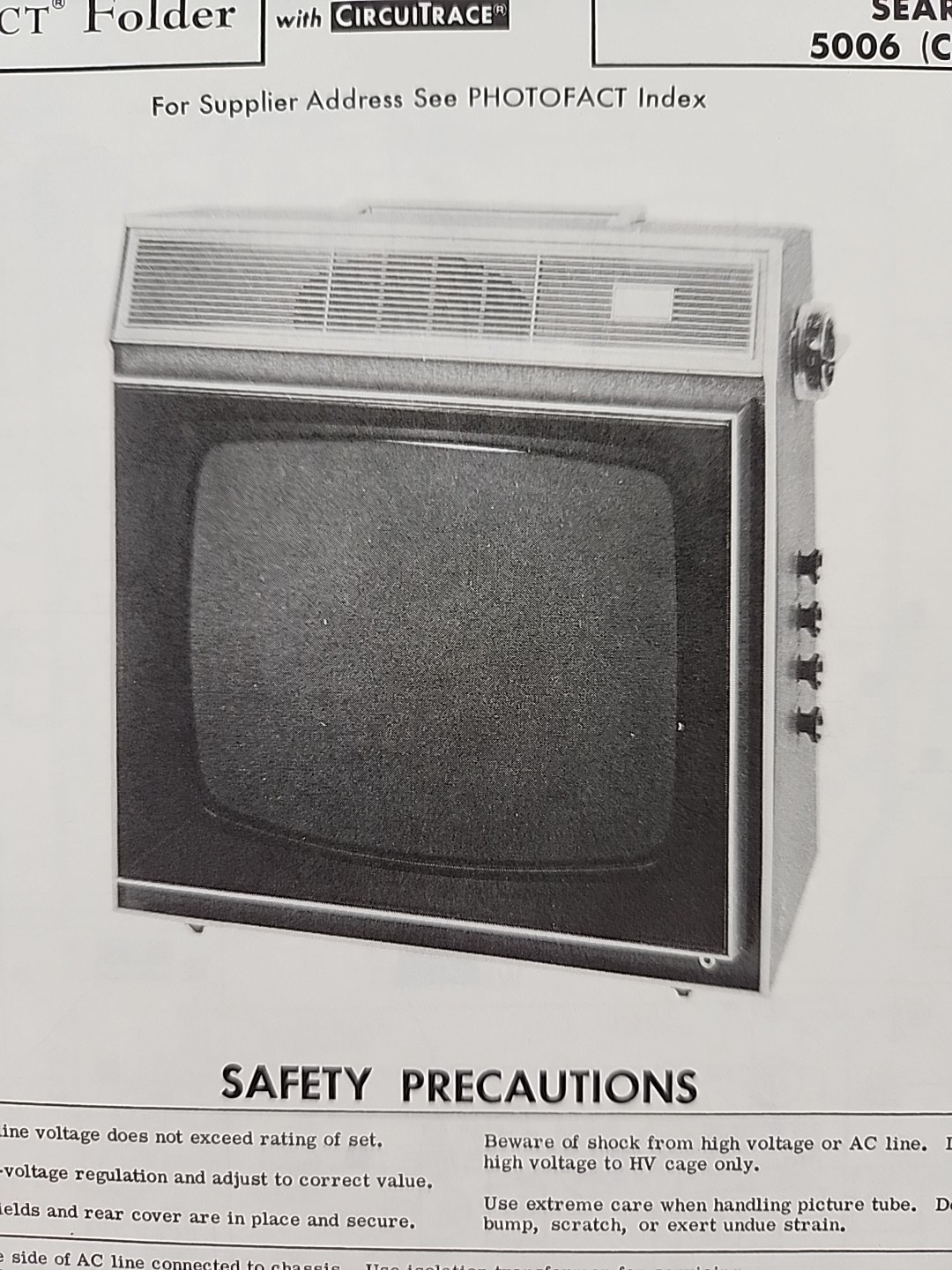 Sams Photofact Repair Service Parts Manual For Sears TV 5006