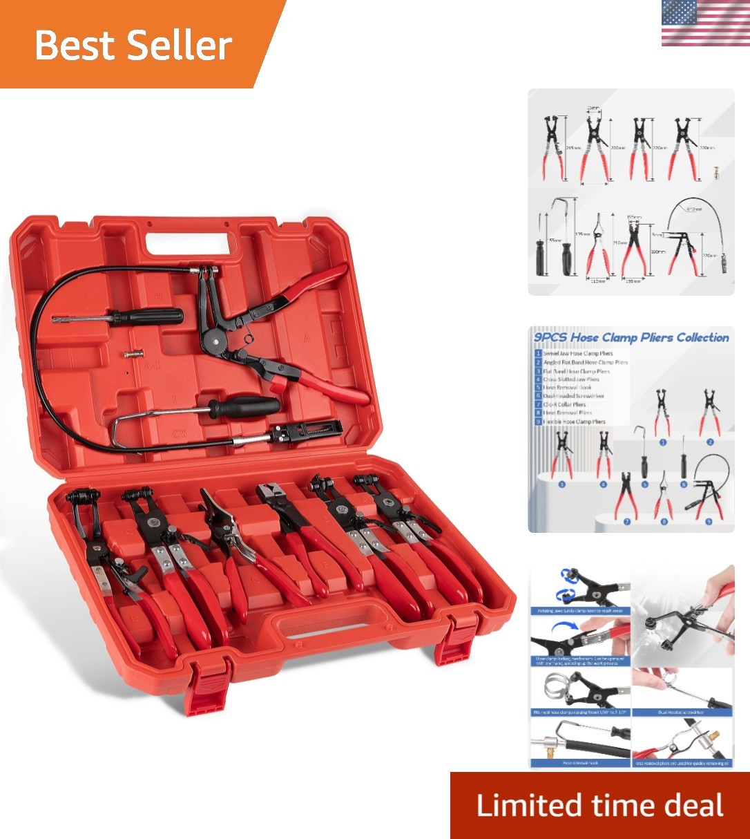 9PCS Hose Clamp Pliers Set, Hose Clamp Removal Tool for Automotive | Flexible...