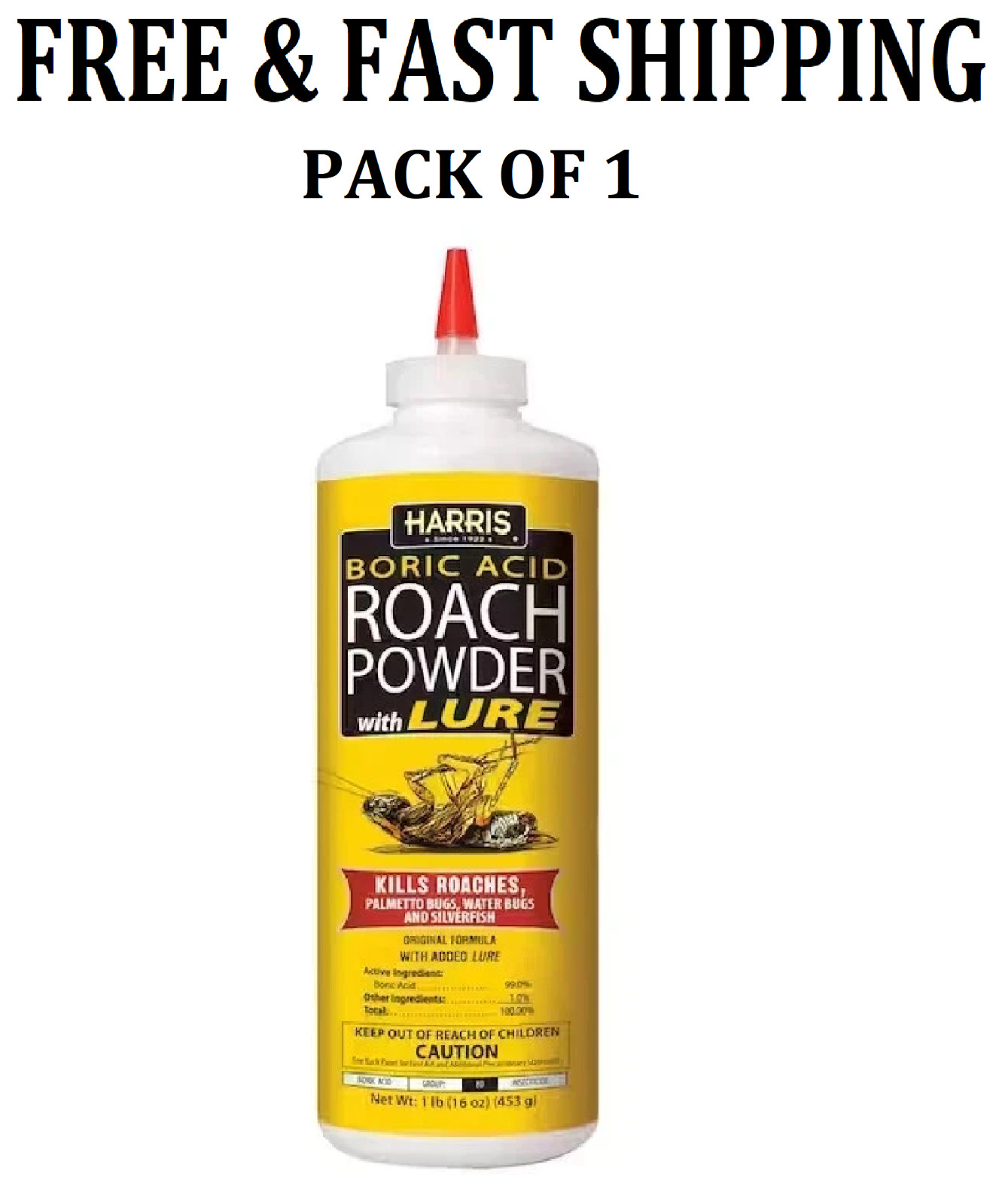 HARRIS Boric Acid Roach and Silverfish Killer Powder w/Lure for Insects (16oz).