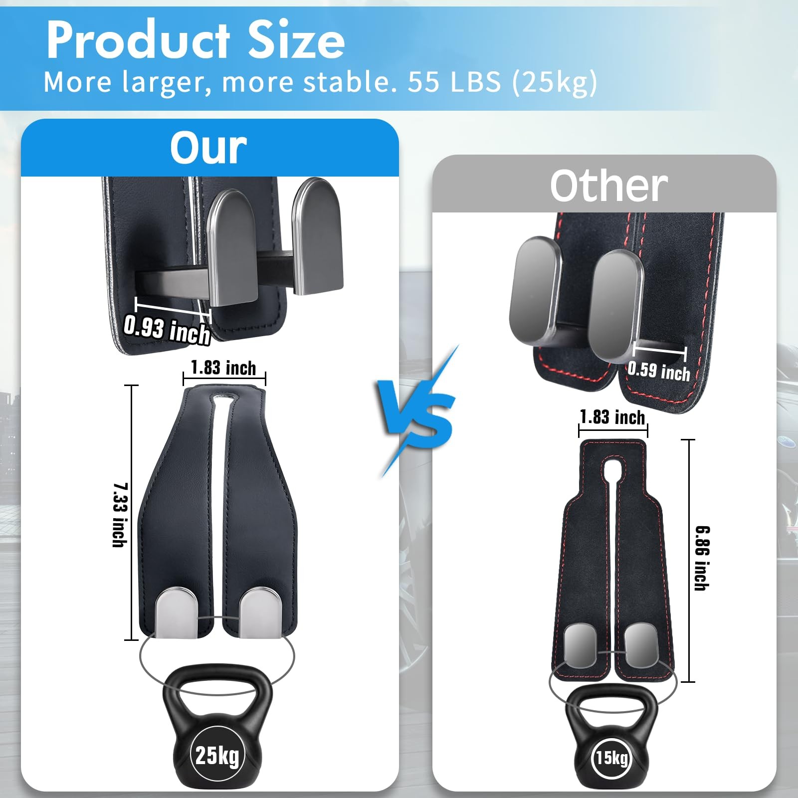 Car Hooks for Headrest, Leather Seat Back Storage Organizer Black-2 Pack