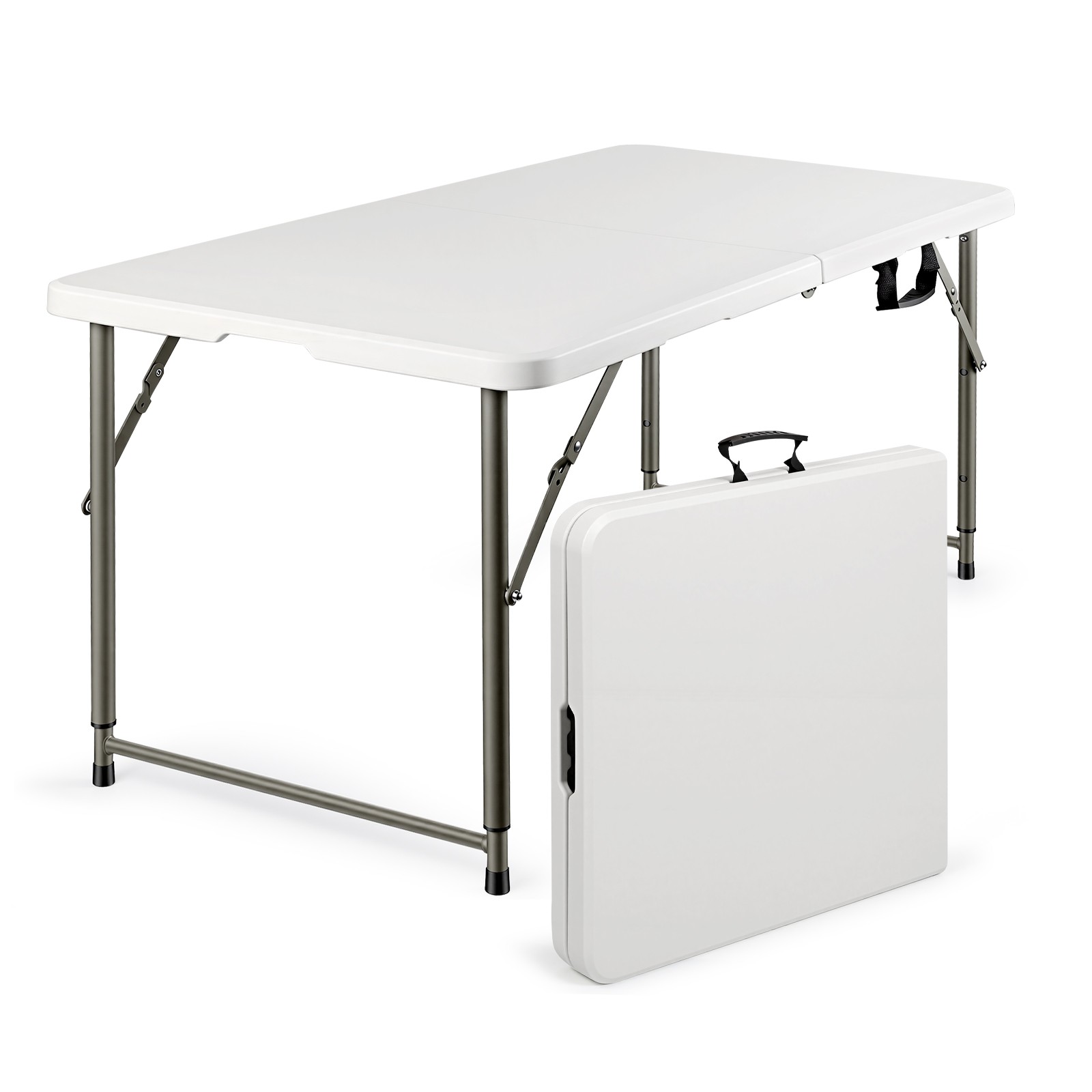 Folding Table Adjustable 4FT Plastic Table Picnic Camping w/Carry Handle White