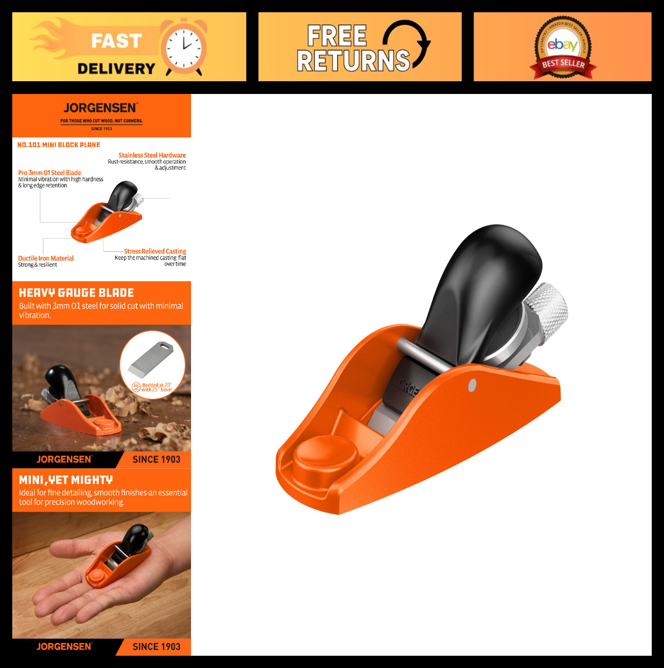 Mini Wood Planer - Handheld Block Plane for Woodworking, Trimming & Crafting, Ad