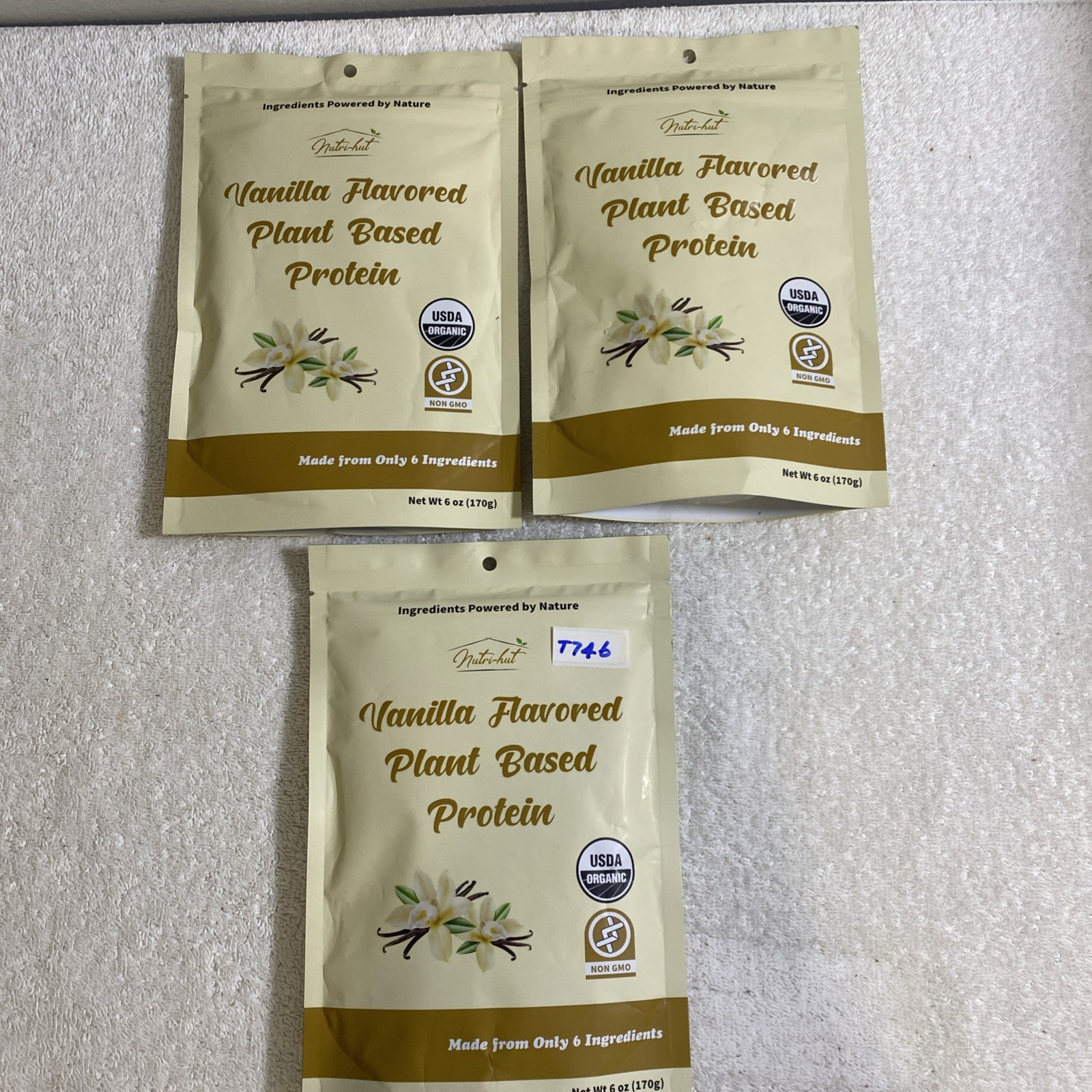 Lot Of 3, Nutri Hut, Plant Based  Protein Powder, 6 oz Each Vanilla, (T746)