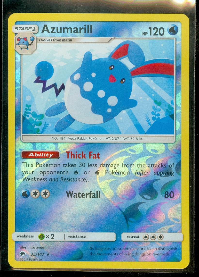 Pokemon AZUMARILL 35/147 - Burning Shadows RARE Rev Holo - MINT
