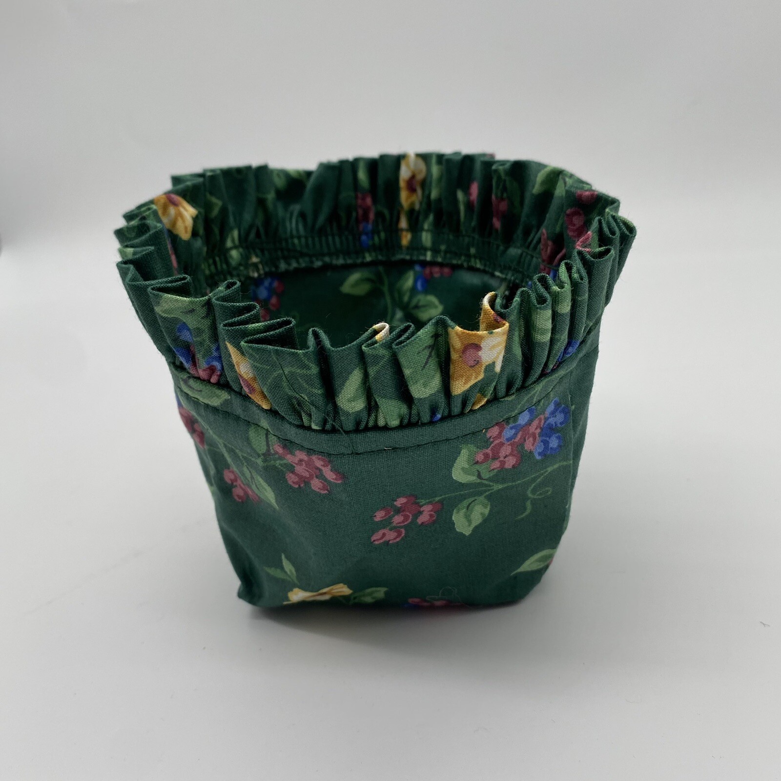 Longaberger Emerald Vine Liner Floral 4”x4.5”x2.5” Green Cotton Made In USA