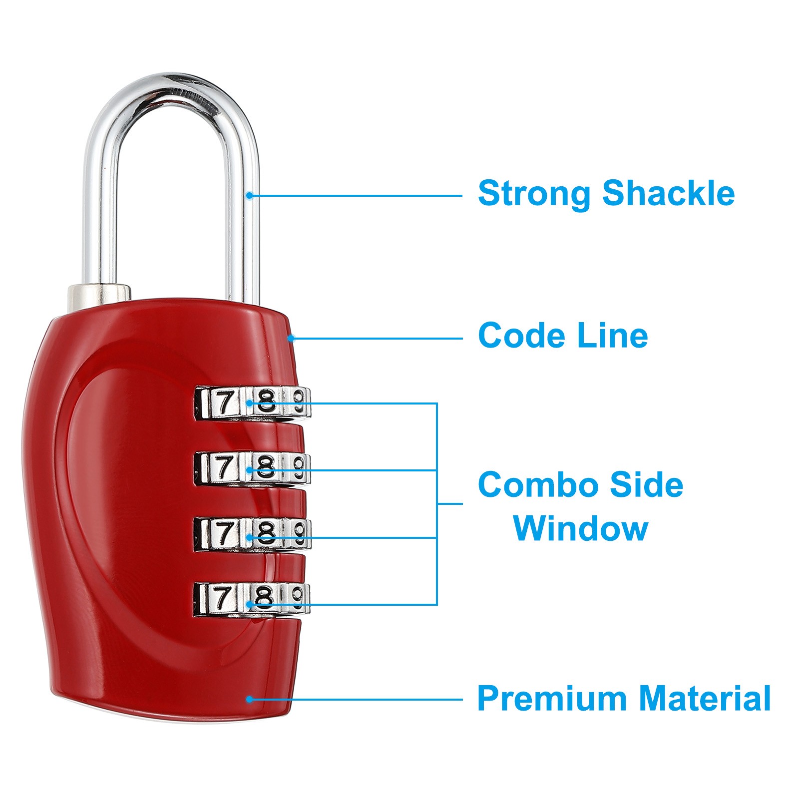 Combination Lock, 4 Digit Outdoor Padlock Waterproof Locker Lock, Red