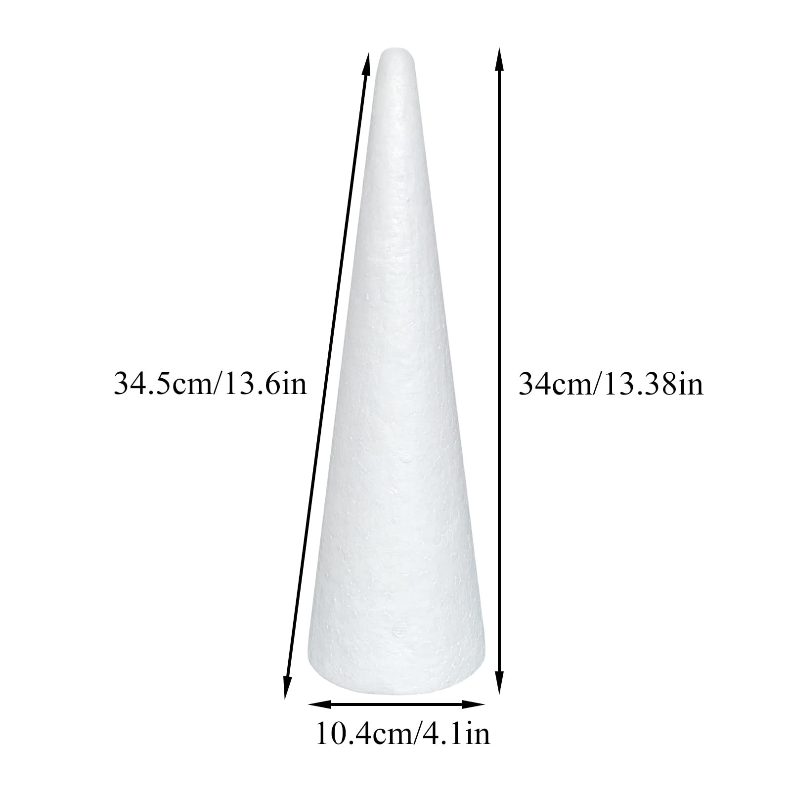 Foam Cones for DIY Arts and Crafts (4.1 x 13.6 in, 2 Pack), White Polystyrene...
