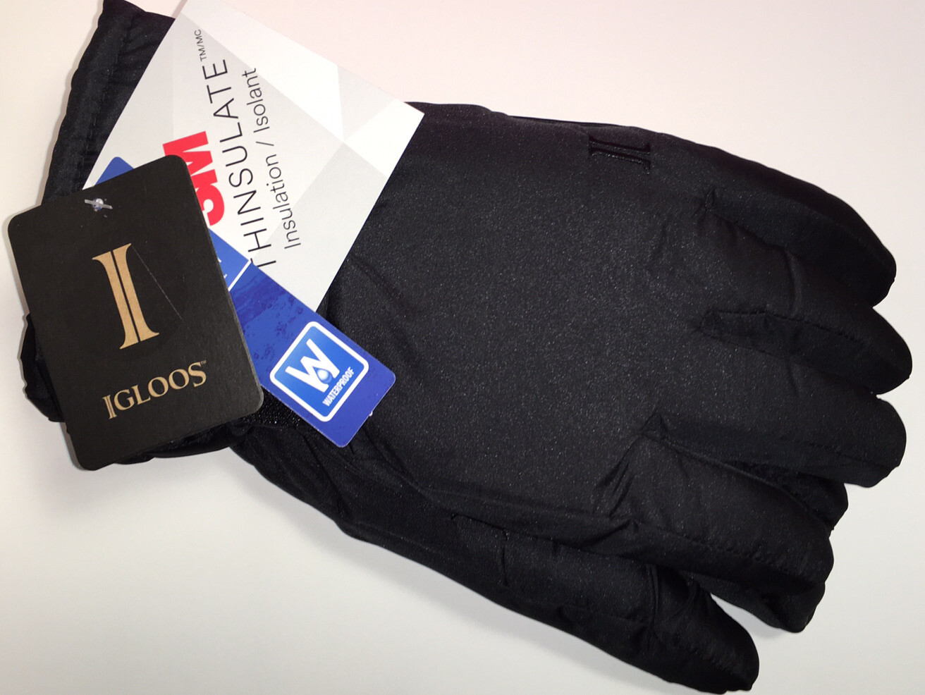 IGLOOS MENS INSULATED Waterproof GLOVES L/XL Black Ski Winter NWT
