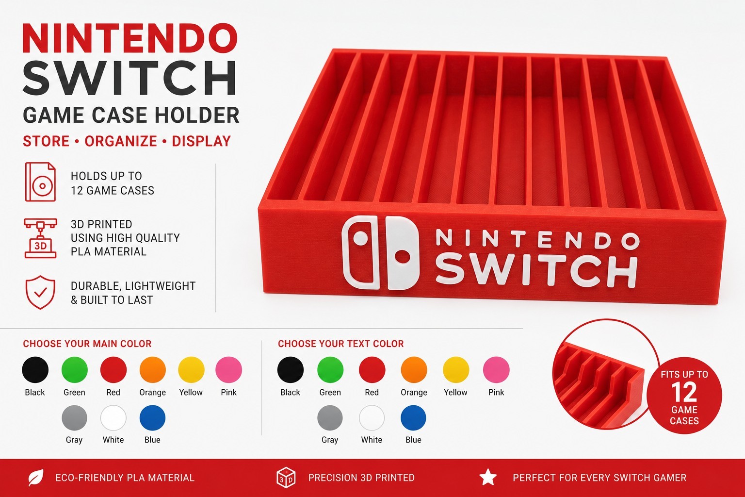 Nintendo Switch VideoGame Case Holder Fits 12 Organizer Display Stand 3d print