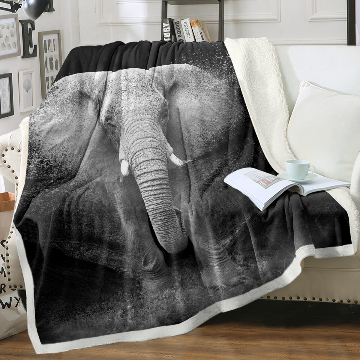 Soft Warm Blanket Galaxy Elephant Gifts Sherpa Fleece Blanket for Couch Sofa Bed