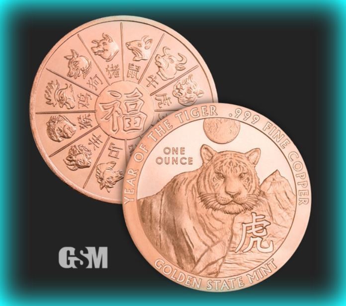 1 AVDP OZ COPPER ROUND: "Year of the Tiger" Lunar Zodiac – .999 Fine Copper