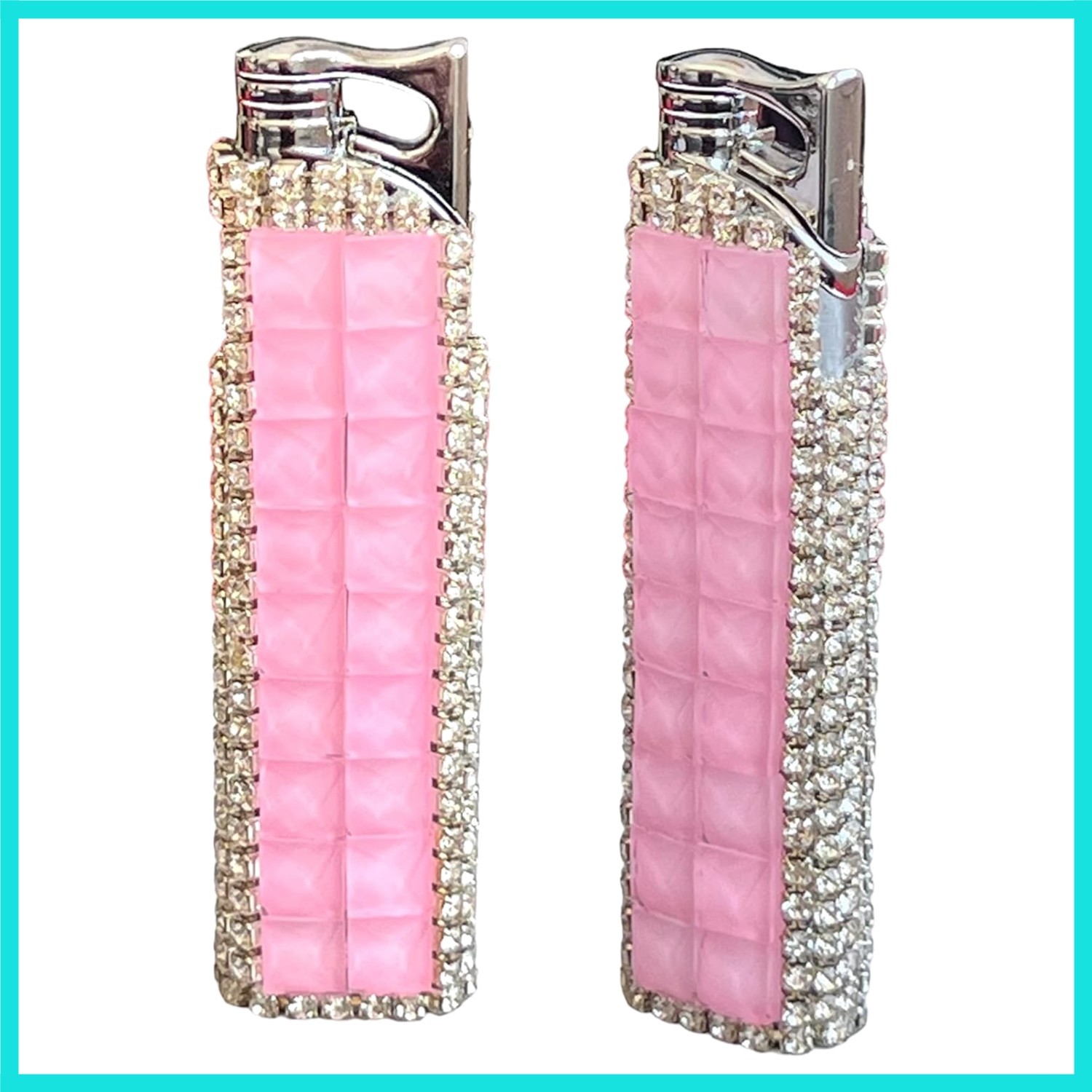 Rhinestone Bling Lighter Luxury Blue Torch Refillable Windproof Elegant Eveni...