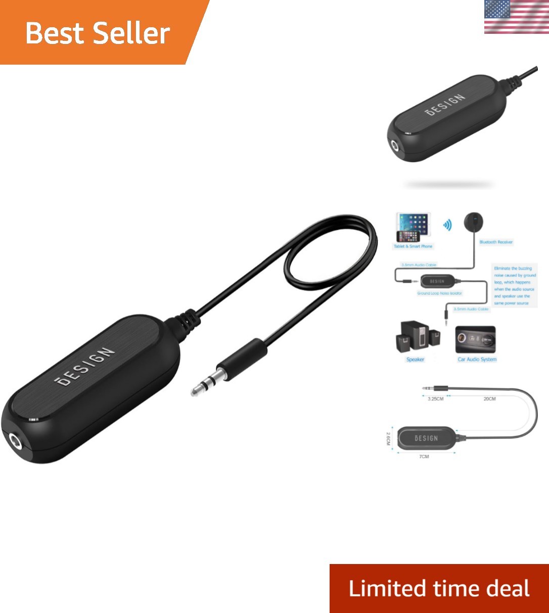 Black Plastic Ground Loop Noise Isolator for 3.5mm Devices - Enhance Audio