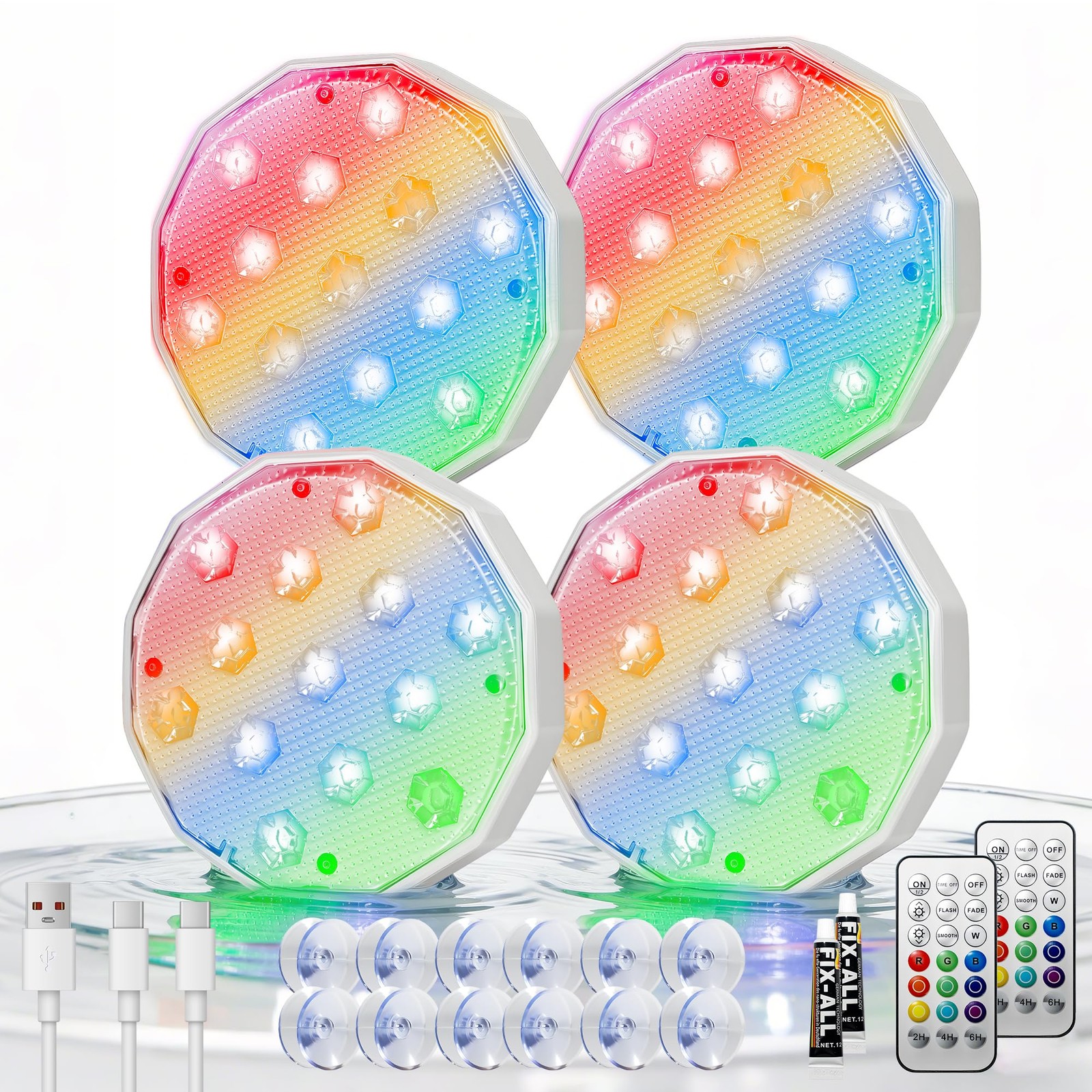 Ollny Pool Lights Remote Rechargeable Submersible Led Lights 3000Mah Battery 16