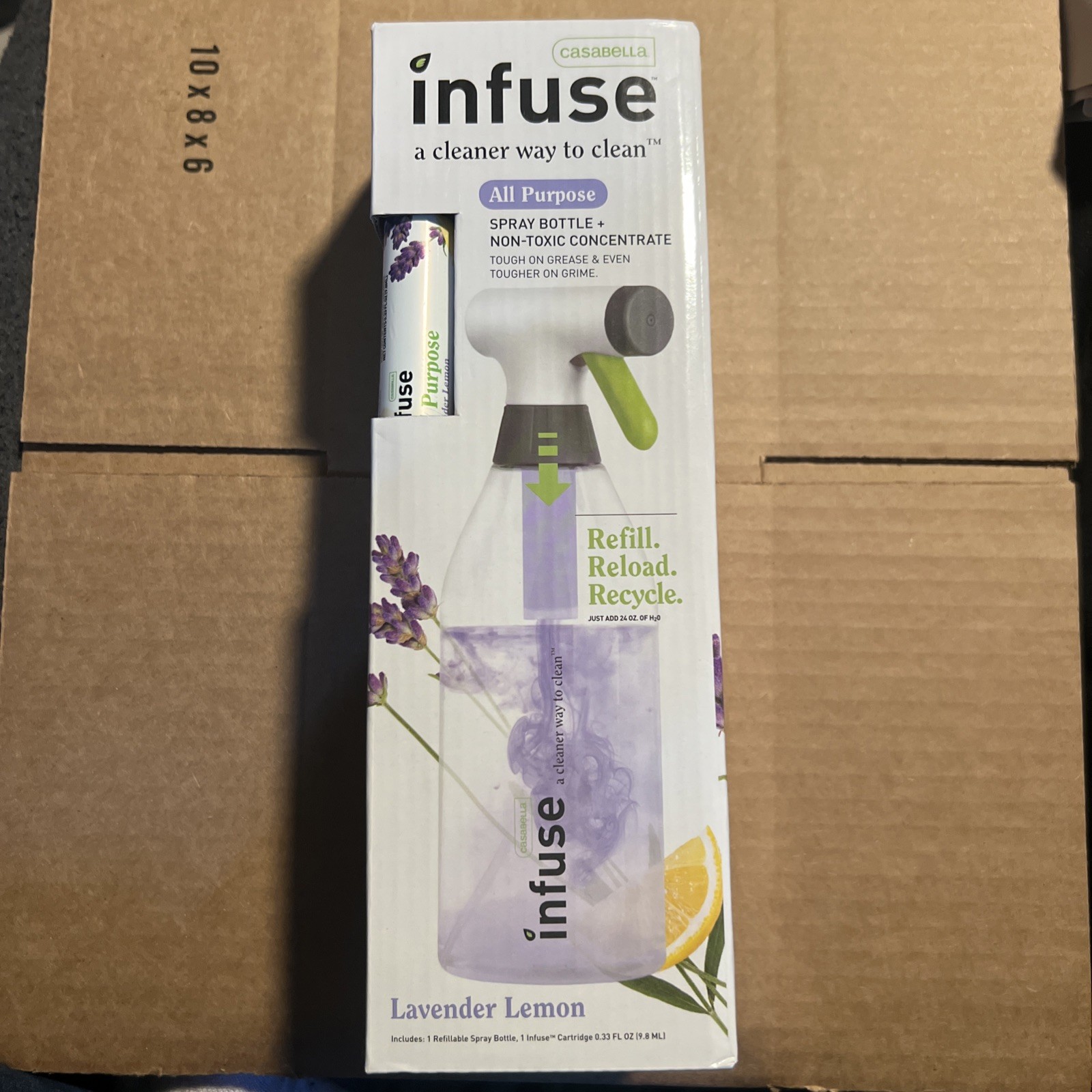 Infuse All Purpose Refillable Spray Bottle Non Toxic Concentrate Lavender Lemon