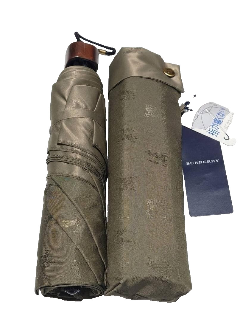 BURBERRY Folding Umbrella Olive Khaki 24" Shadow Horse Carbon Fiber Frame w/ Tag
