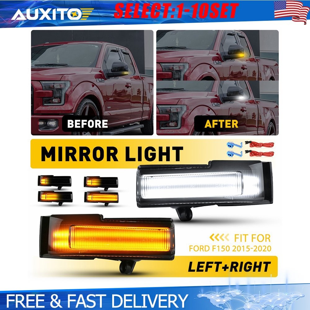 Smoked LED Sequential Side Mirror Turn Signal Light For Ford F-150 15-20 2-10X