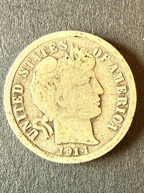 1914-P Barber Dime 10C - 90% Silver - GREAT 90% SILVER COIN!