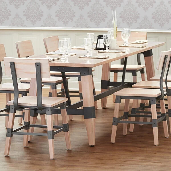 30" x 96" Rectangular Solid Wood Live Edge Restaurant Table Top in White Wood