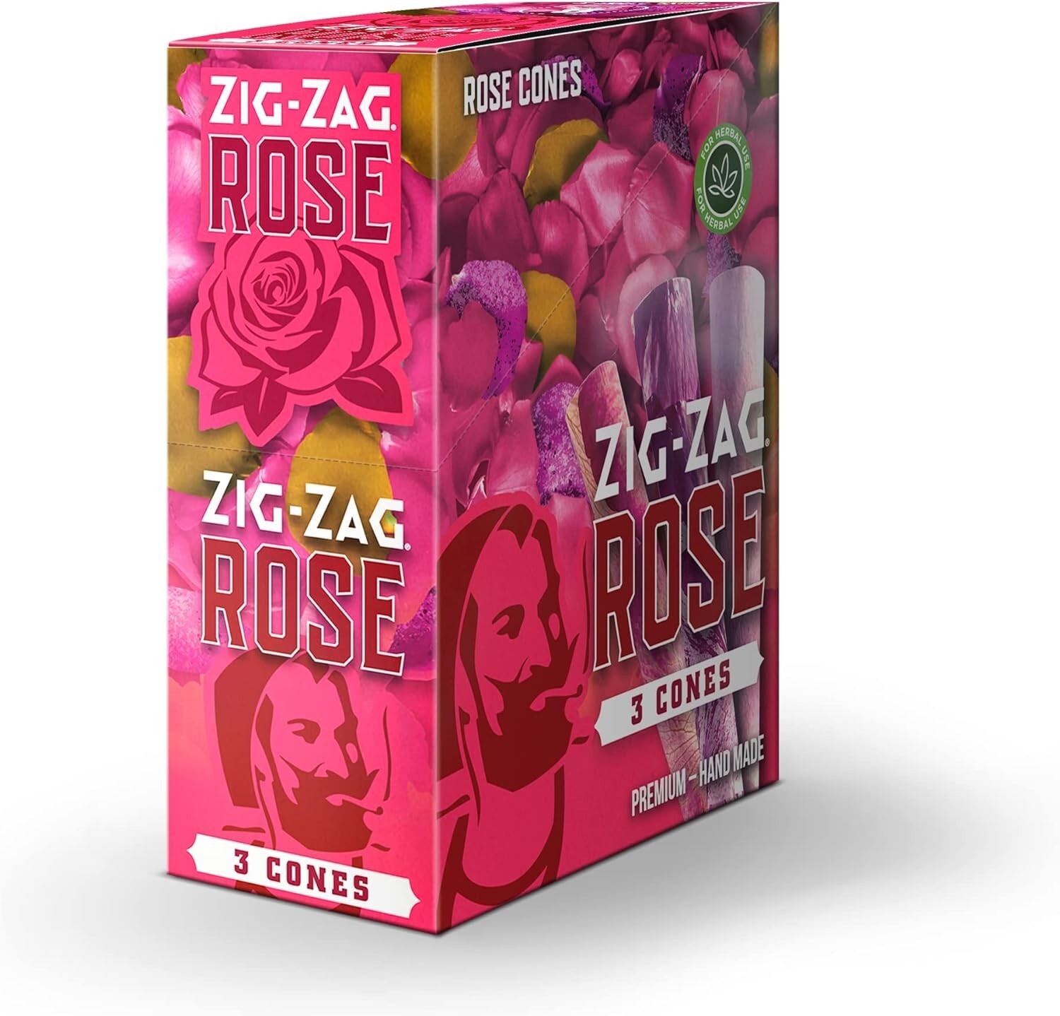 Authentic Zig-Zag King Size Natural Rose Cones Box - 8 Tubes/ 24 Cones US Ship