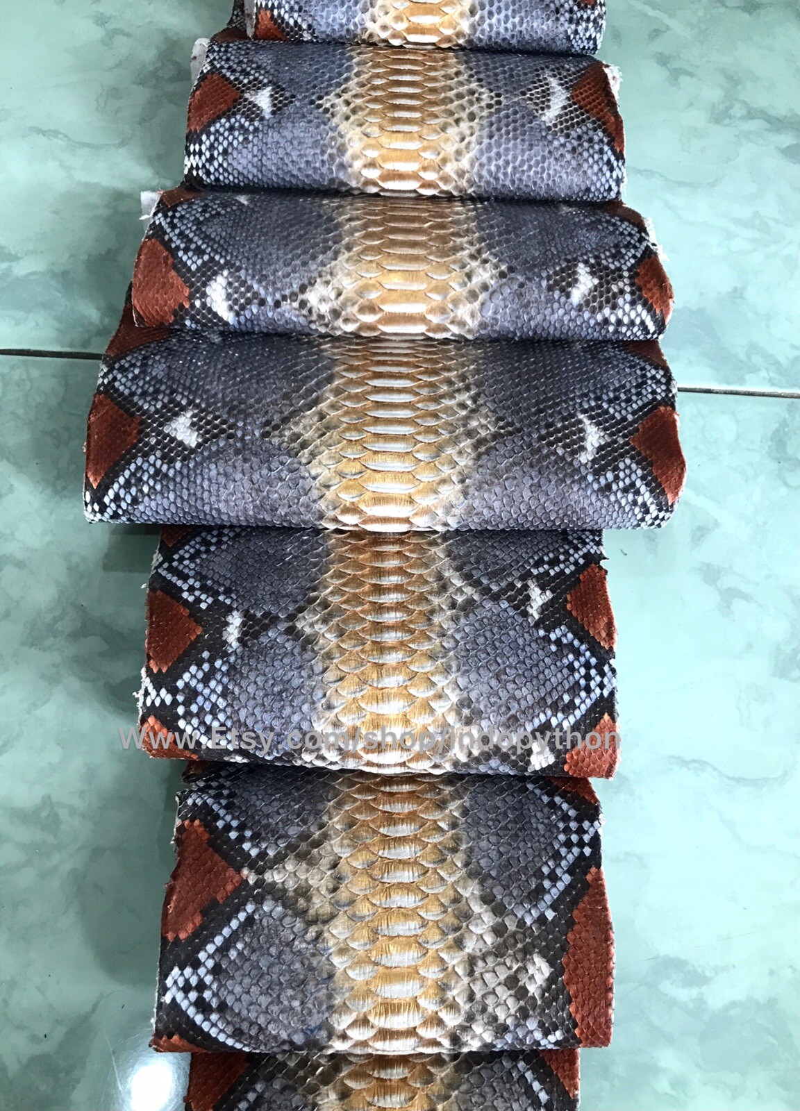 Genuine Python Leather, Exotic Snake Skin, Gray SnakeSkin, Multicolor Leather