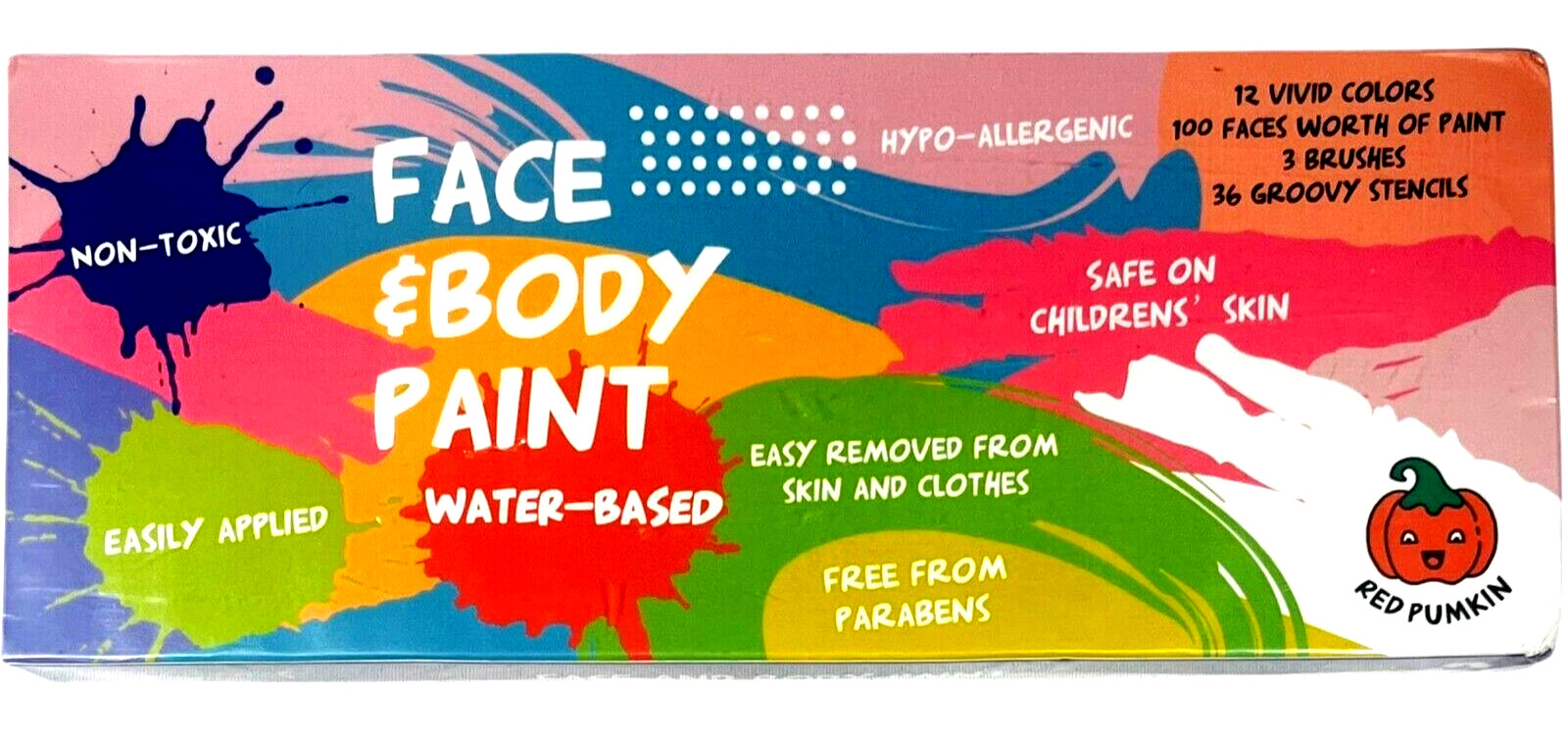 Face & Body Paint - 12 Vivid Colors - 100 Face of Paint, 36 Stencils, 3 Brushes