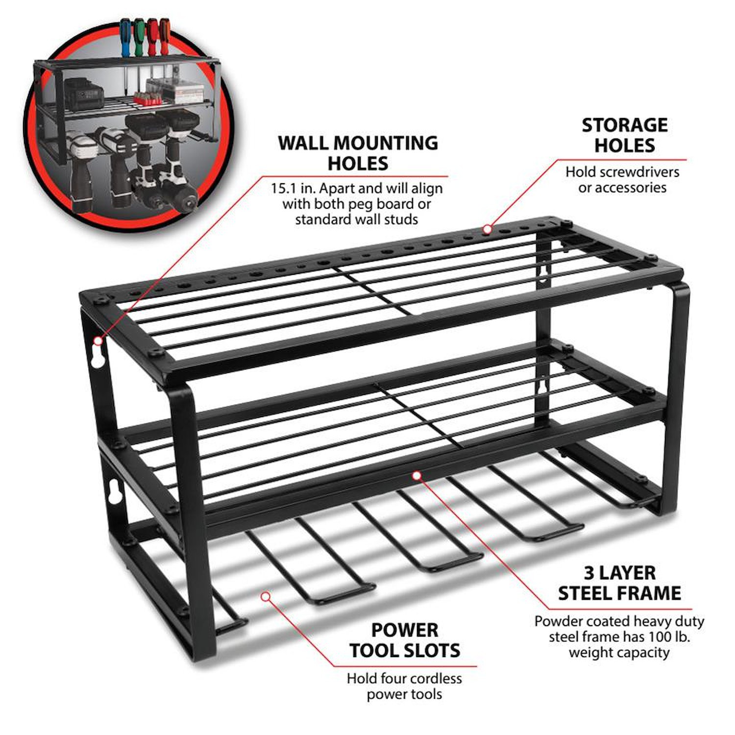 JEGS 16 in. Power Tool Storage Rack [3 Level]