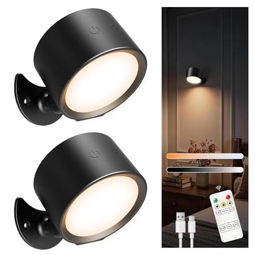 Battery Operated Wall Sconce, Remote Control, Wireless Rechargeable Black