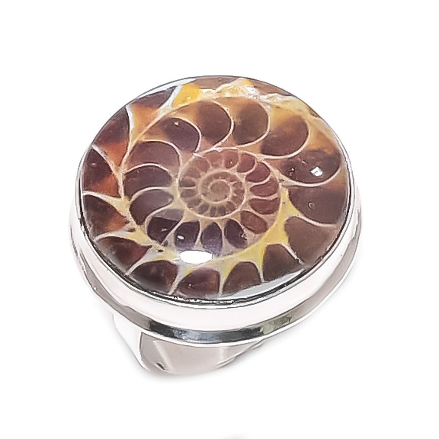 Ammonite Fossil Gemstone 925 Sterling Silver Jewelry Ring Size 9 Gift for Her t6