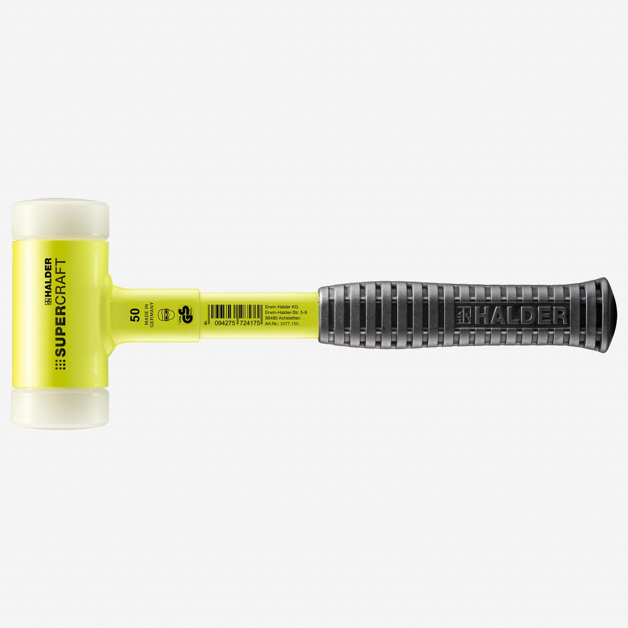 Halder Supercraft HI-VIZ Dead Blow, Non-Rebounding Hammer with Nylon Face Insert