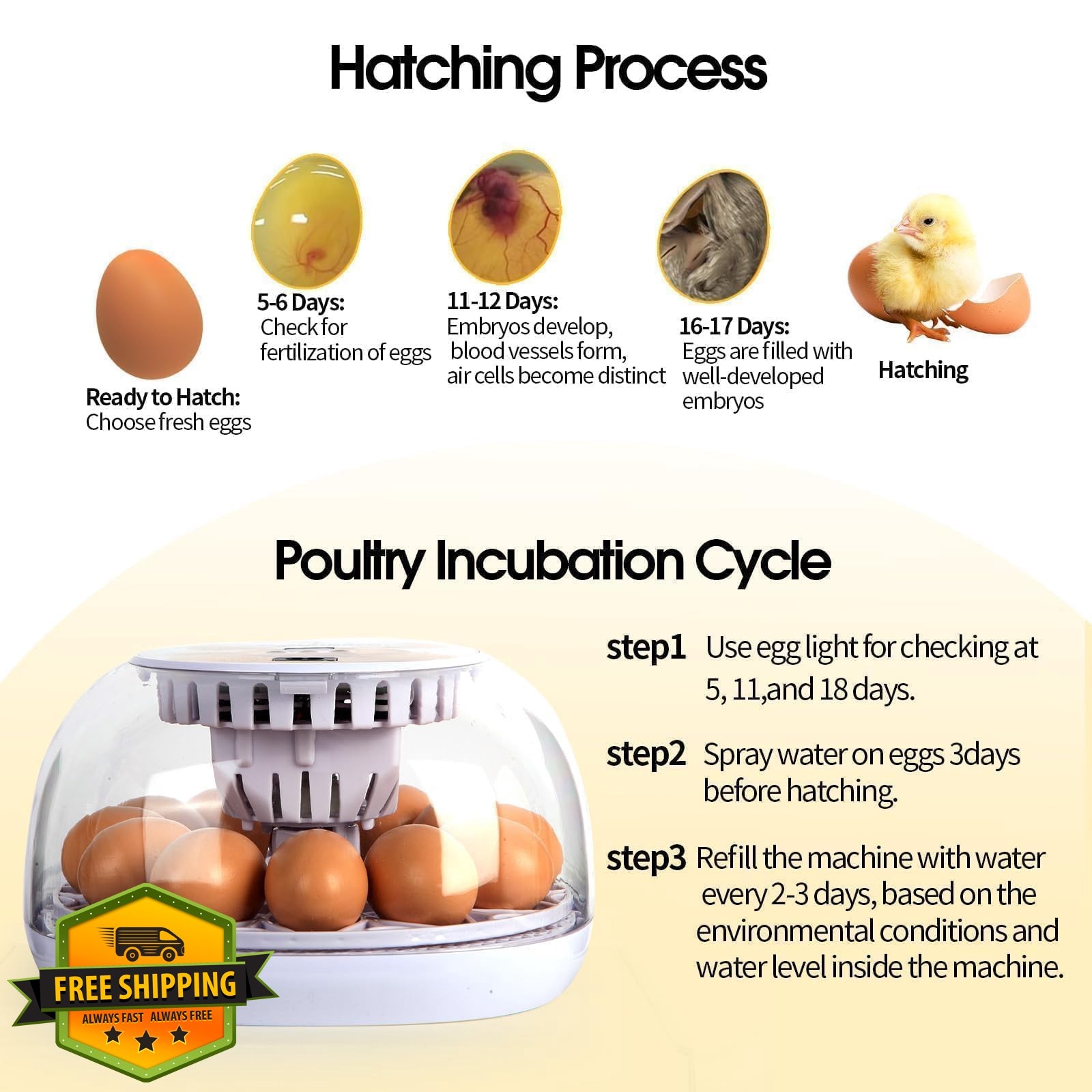 ZEMIRO CHARGE 12-Egg White Incubator