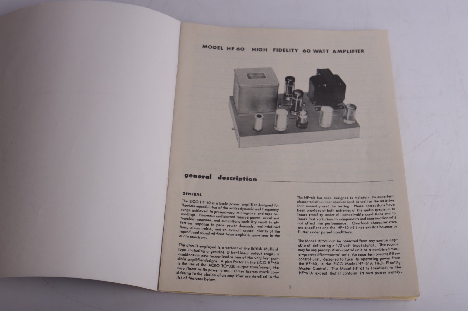 EICO HF-60 Amplifier Assembly and Use Instruction Manual