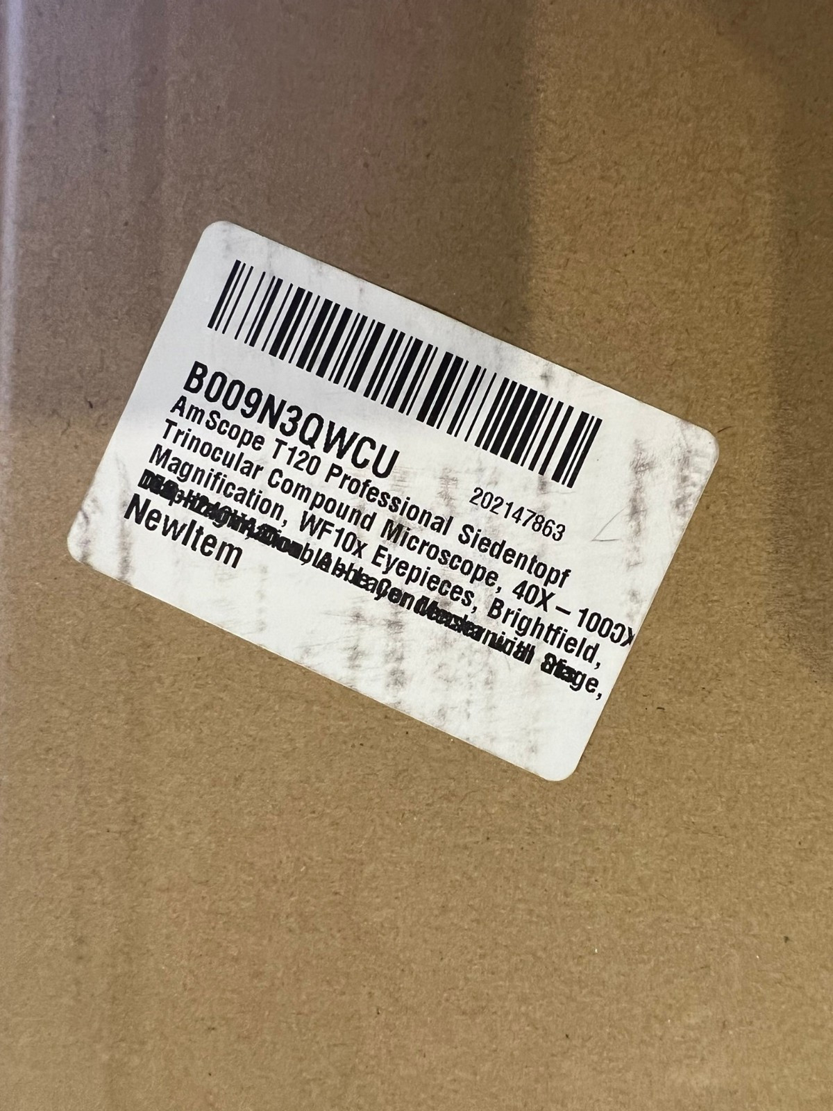 AmScope T120B-5M 40X-2000X Trinocular Microscope 5MP Camera New Open Box
