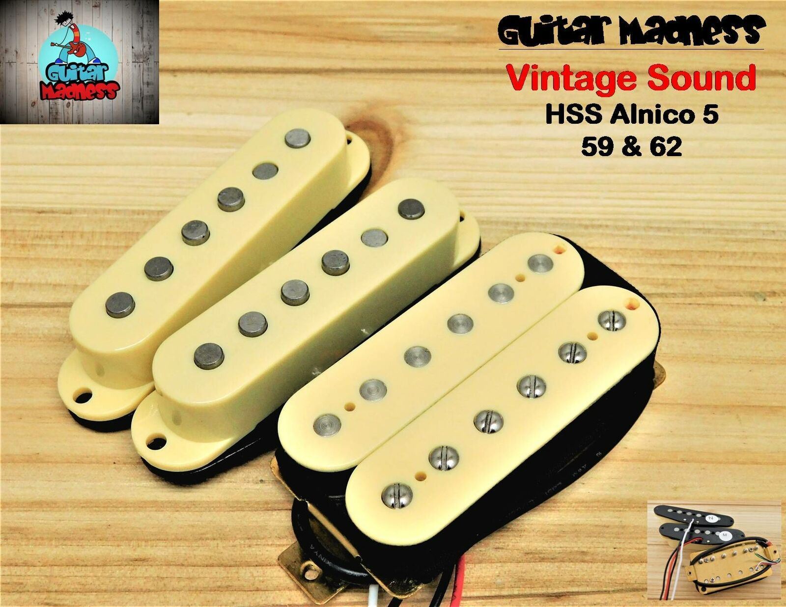 G.M. Vintage HSS Set 8.2k Bridge, 5.5k N, 5.7k Middle Cream