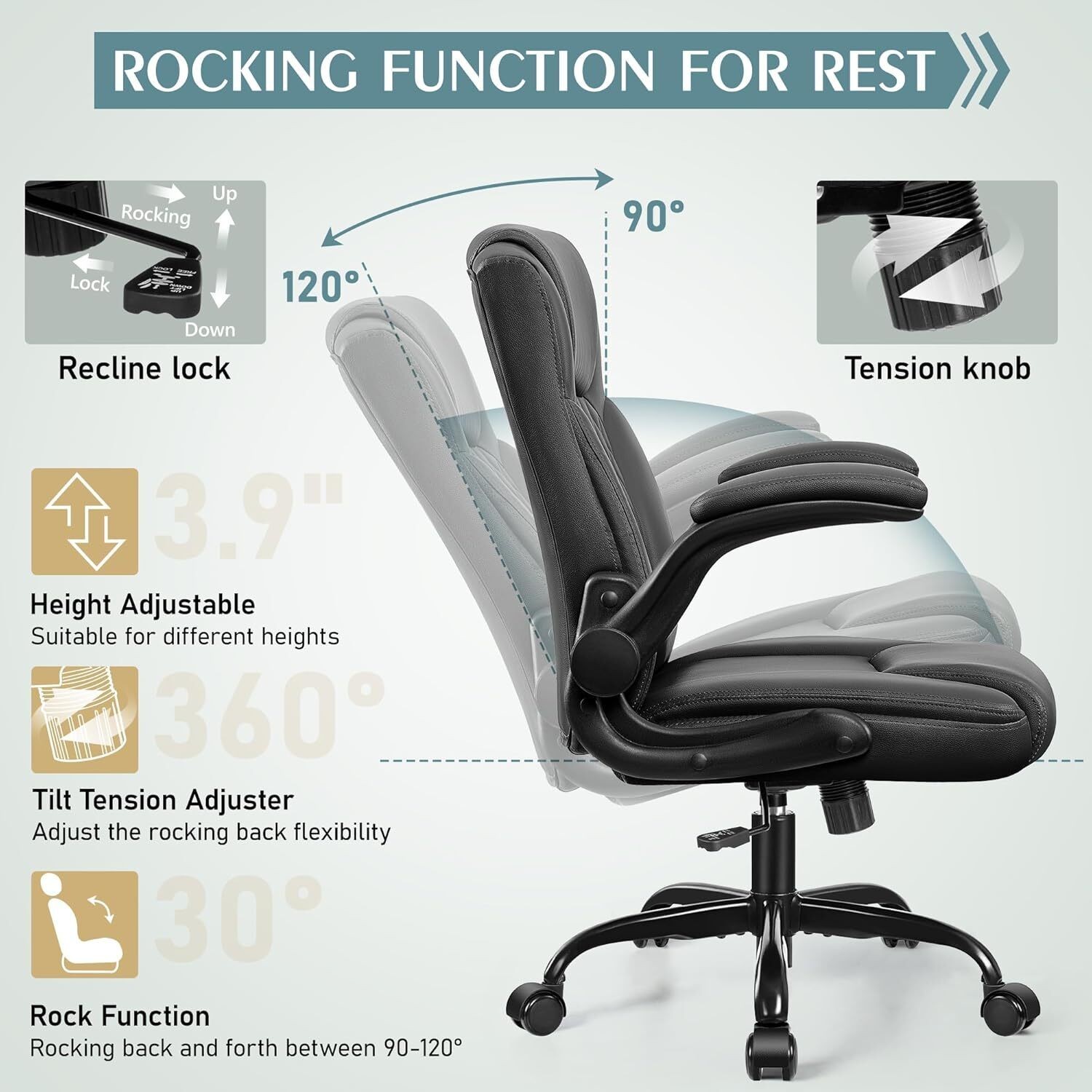 PU Home Computer Desk Chairs W/Ergonomic Back Support Wheels Adjustable Armrests